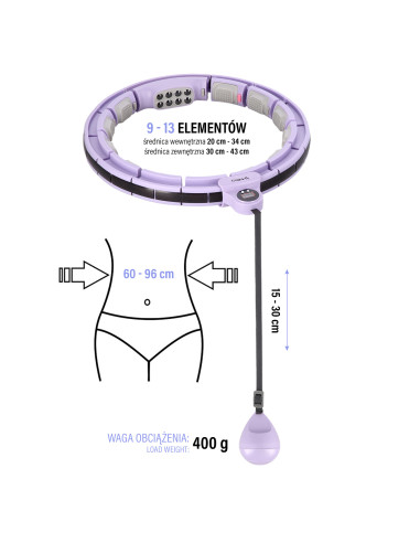 HULA-HOOP-REIFEN VIOLET MIT MASSAGEPUNKTEN UND SCHWERKRAFTBALL + ZÄHLER HMS
