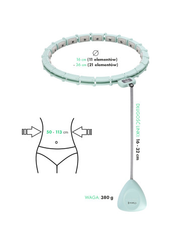 HULA-HOOP-REIFEN GREEN MIT MAGNETEN UND SCHWERKRAFTBALL + ZÄHLER HMS