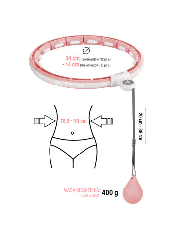 HULA-HOOP-REIFEN PINK MIT MAGNETEN UND SCHWERKRAFTBALL + ZÄHLER HMS