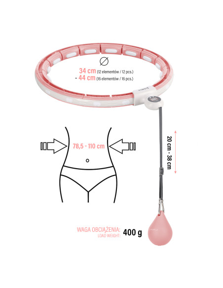 HULA-HOOP-REIFEN PINK MIT MAGNETEN UND SCHWERKRAFTBALL + ZÄHLER HMS