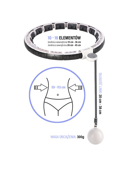 HULA-HOOP-REIFEN WHITE MIT MAGNETEN UND SCHWERKRAFTBALL + ZÄHLER HMS