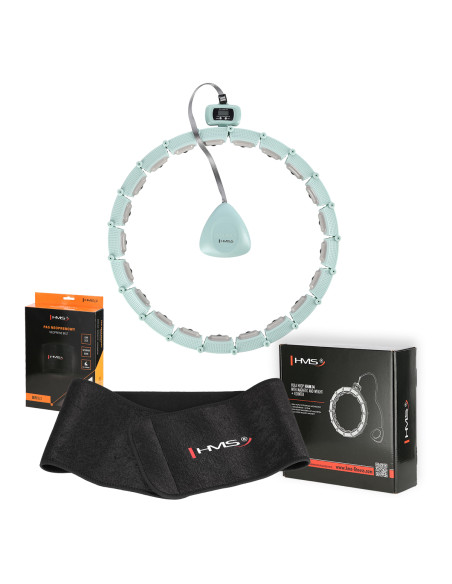 HHM14 HULA-HOOP-REIFEN GREEN MIT MAGNETEN UND ZÄHLER HMS + SLIMMING-GURT BR163 BLACK