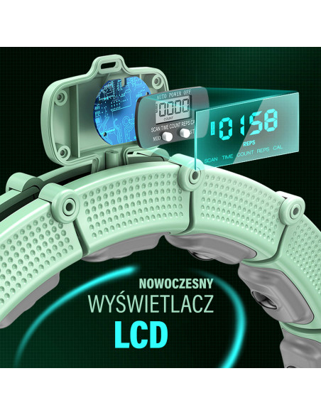 HHM14 HULA-HOOP-REIFEN GREEN MIT MAGNETEN UND ZÄHLER HMS + SLIMMING-GURT BR163 BLACK