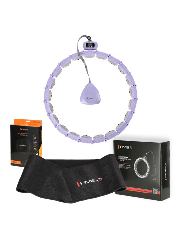 HHM14 HULA-HOOP-REIFEN VIOLET MIT MAGNETEN UND ZÄHLER HMS + SLIMMING-GURT BR163 BLACK