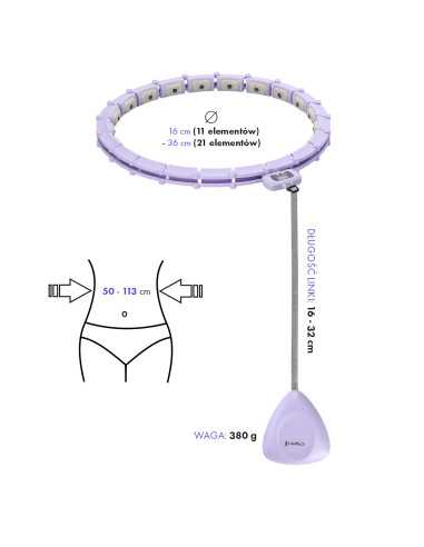 HHM14 HULA-HOOP-REIFEN VIOLET MIT MAGNETEN UND ZÄHLER HMS + SLIMMING-GURT BR163 BLACK
