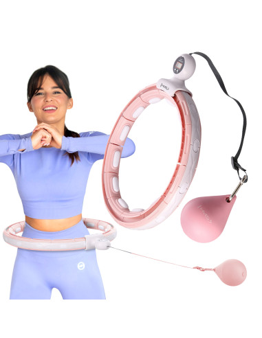 HHM15 HULA-HOOP-REIFEN PINK MIT MAGNETEN UND ZÄHLER HMS + SLIMMING-GURT BR163 RED