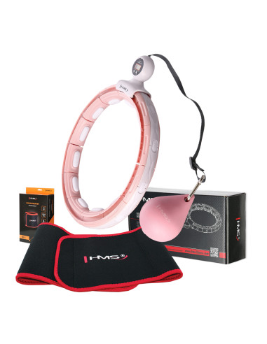 HHM15 HULA-HOOP-REIFEN PINK MIT MAGNETEN UND ZÄHLER HMS + SLIMMING-GURT BR163 RED