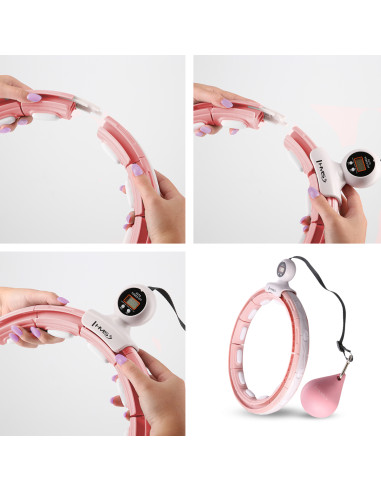 HHM15 HULA-HOOP-REIFEN PINK MIT MAGNETEN UND ZÄHLER HMS + SLIMMING-GURT BR163 RED