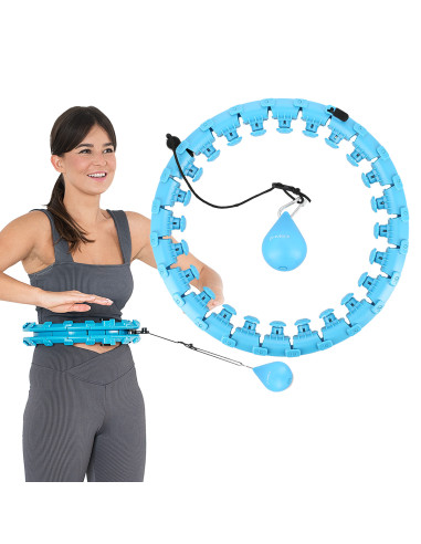 HHW01 HULA-HOOP-REIFEN BLUE MIT MASSAGENOPPEN UND ZÄHLER HMS + SLIMMING-GURT BR163 RED
