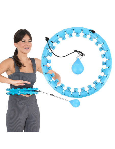 HHW01 HULA-HOOP-REIFEN BLUE MIT MASSAGENOPPEN UND ZÄHLER HMS + SLIMMING-GURT BR163 RED