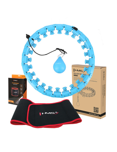 HHW01 HULA-HOOP-REIFEN BLUE MIT MASSAGENOPPEN UND ZÄHLER HMS + SLIMMING-GURT BR163 RED