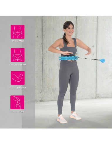 HHW01 HULA-HOOP-REIFEN BLUE MIT MASSAGENOPPEN UND ZÄHLER HMS + SLIMMING-GURT BR163 RED