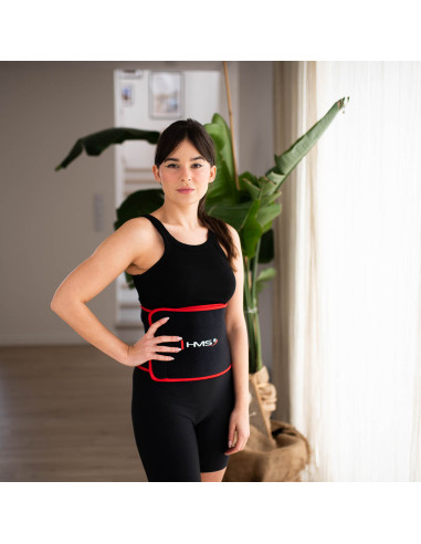 HHW01 HULA-HOOP-REIFEN BLUE MIT MASSAGENOPPEN UND ZÄHLER HMS + SLIMMING-GURT BR163 RED