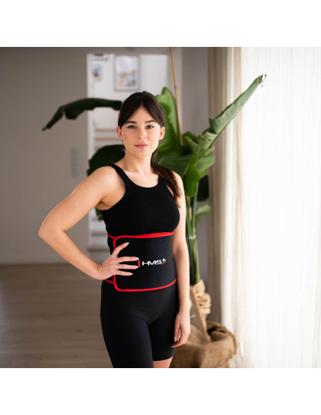 HHW01 HULA-HOOP-REIFEN BLUE MIT MASSAGENOPPEN UND ZÄHLER HMS + SLIMMING-GURT BR163 RED