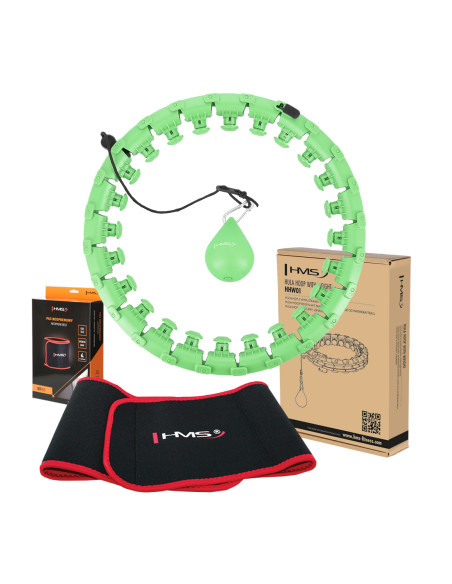 HHW01 HULA-HOOP-REIFEN GREEN MIT MASSAGENOPPEN UND ZÄHLER HMS + SLIMMING-GURT BR163 RED