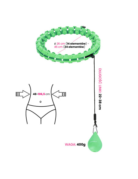 HHW01 HULA-HOOP-REIFEN GREEN MIT MASSAGENOPPEN UND ZÄHLER HMS + SLIMMING-GURT BR163 RED