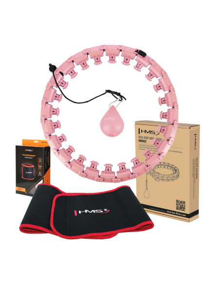 HHW01 HULA-HOOP-REIFEN PINK MIT MASSAGENOPPEN UND ZÄHLER HMS + SLIMMING-GURT BR163 RED