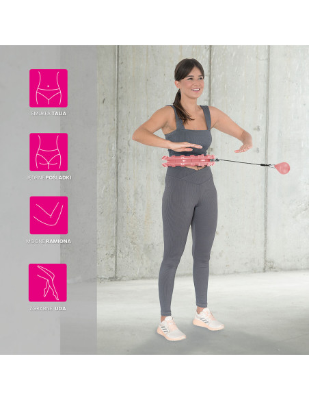 HHW01 HULA-HOOP-REIFEN PINK MIT MASSAGENOPPEN UND ZÄHLER HMS + SLIMMING-GURT BR163 RED