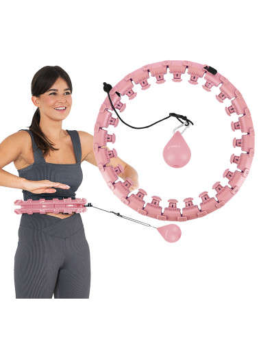 HHW01 HULA-HOOP-REIFEN PINK MIT MASSAGENOPPEN UND ZÄHLER HMS + SLIMMING-GURT BR163 RED
