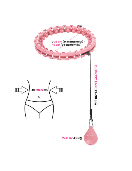 HHW01 HULA-HOOP-REIFEN PINK MIT MASSAGENOPPEN UND ZÄHLER HMS + SLIMMING-GURT BR163 RED