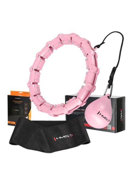 HHW02 HULA-HOOP-REIFEN LIGHT PINK MIT MASSAGENOPPEN UND ZÄHLER HMS + SLIMMING-GURT BR163 BLACK