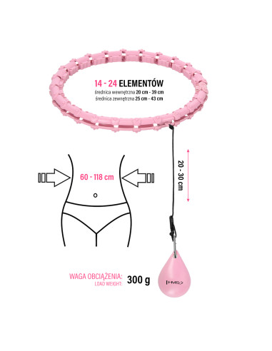 HHW02 HULA-HOOP-REIFEN LIGHT PINK MIT MASSAGENOPPEN UND ZÄHLER HMS + SLIMMING-GURT BR163 BLACK