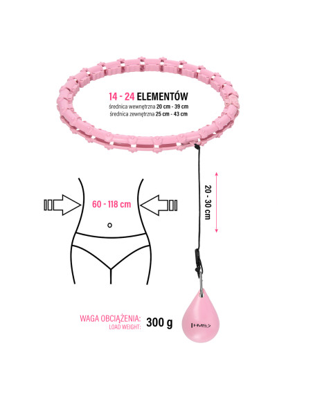 HHW02 HULA-HOOP-REIFEN LIGHT PINK MIT MASSAGENOPPEN UND ZÄHLER HMS + SLIMMING-GURT BR163 BLACK