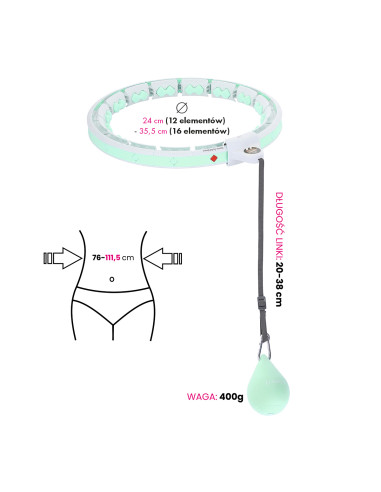 HHW06 HULA-HOOP-REIFEN GREEN MIT MASSAGENOPPEN UND ZÄHLER HMS + SLIMMING-GURT BR163 BLACK