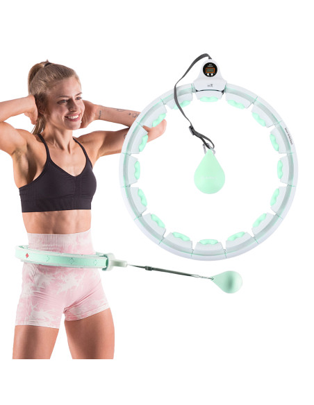 HHW06 HULA-HOOP-REIFEN GREEN MIT MASSAGENOPPEN UND ZÄHLER HMS + SLIMMING-GURT BR163 BLACK
