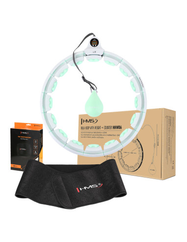 HHW06 HULA-HOOP-REIFEN GREEN MIT MASSAGENOPPEN UND ZÄHLER HMS + SLIMMING-GURT BR163 BLACK
