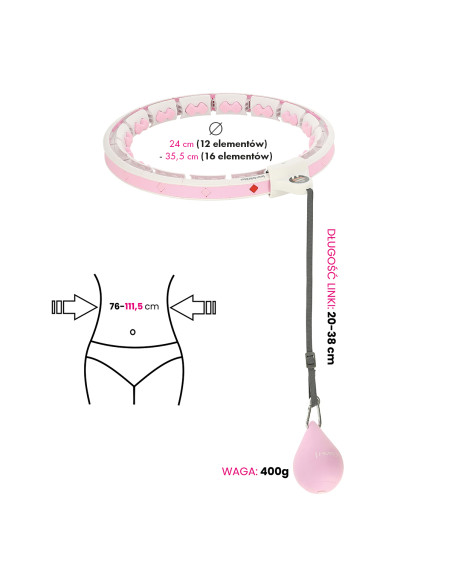 HHW06 HULA-HOOP-REIFEN PINK MIT MASSAGENOPPEN UND ZÄHLER HMS + SLIMMING-GURT BR163 BLACK