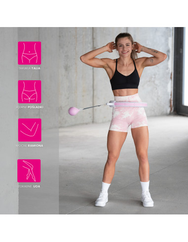 HHW06 HULA-HOOP-REIFEN PINK MIT MASSAGENOPPEN UND ZÄHLER HMS + SLIMMING-GURT BR163 BLACK