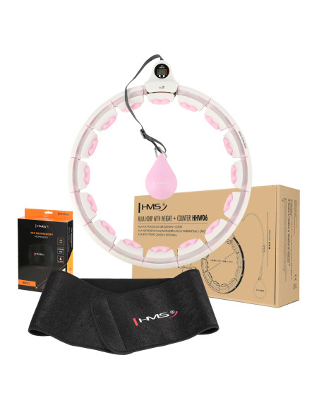 HHW06 HULA-HOOP-REIFEN PINK MIT MASSAGENOPPEN UND ZÄHLER HMS + SLIMMING-GURT BR163 BLACK