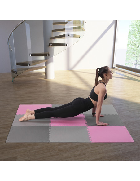 PUZZLE-MATTE UNTERLEGMATTE ROSA-GRAU 9 ELEMENTE 10MM