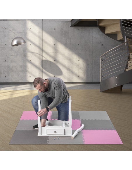 PUZZLE-MATTE UNTERLEGMATTE ROSA-GRAU 9 ELEMENTE 10MM