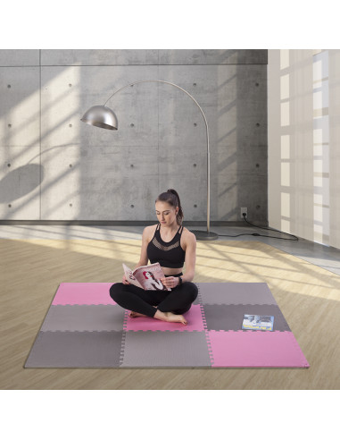 PUZZLE-MATTE UNTERLEGMATTE ROSA-GRAU 9 ELEMENTE 10MM