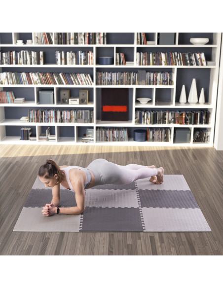 PUZZLE-MATTE FÜR FITNESSGERÄTE HELLGRAU 9 ELEMENTE 12 MM HMS PREMIUM