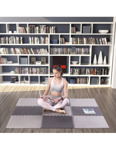 PUZZLE-MATTE FÜR FITNESSGERÄTE HELLGRAU 9 ELEMENTE 12 MM HMS PREMIUM