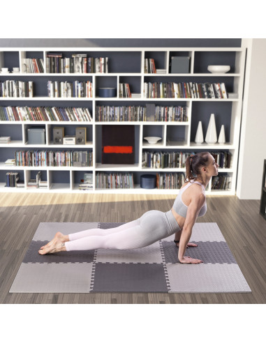 PUZZLE-MATTE FÜR FITNESSGERÄTE HELLGRAU 9 ELEMENTE 12 MM HMS PREMIUM