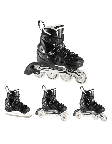 4-IN-1 SCHWARZ LED GRÖßE L(39-42)  INLINER MIT DER AUSTAUSCHBAREN HOCKEY-KUFE NILS EXTREME