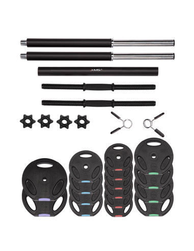 SET (3 TEILE) LANGHANTEL UND KURZHANTELN 62 KG HMS