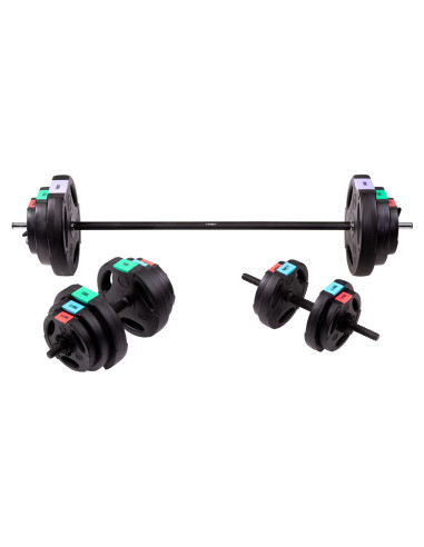 SET (3 TEILE) LANGHANTEL UND KURZHANTELN 62 KG HMS