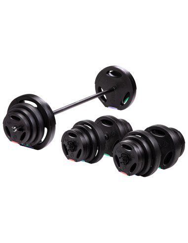 SET (3 TEILE) LANGHANTEL UND KURZHANTELN 62 KG HMS