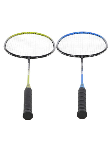STAHL / BADMINTONSET MIT 4 SCHLÄGERN + 3 FEDERBÄLLE + NETZ 195x22cm  + SCHUTZHÜLLE NILS