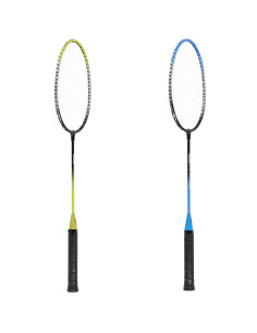STAHL / BADMINTONSET MIT 4 SCHLÄGERN + 3 FEDERBÄLLE + NETZ 195x22cm  + SCHUTZHÜLLE NILS 2