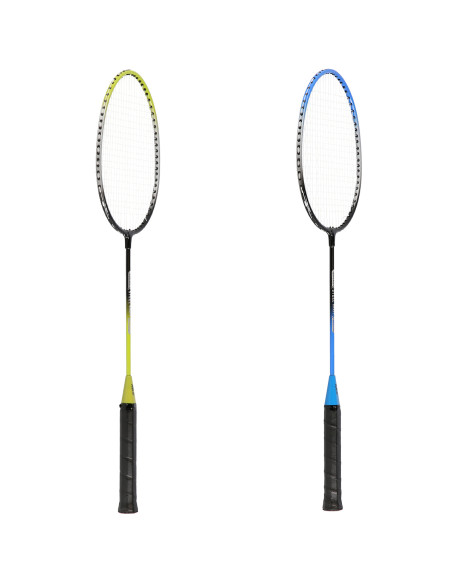STAHL / BADMINTONSET MIT 4 SCHLÄGERN + 3 FEDERBÄLLE + NETZ 195x22cm  + SCHUTZHÜLLE NILS