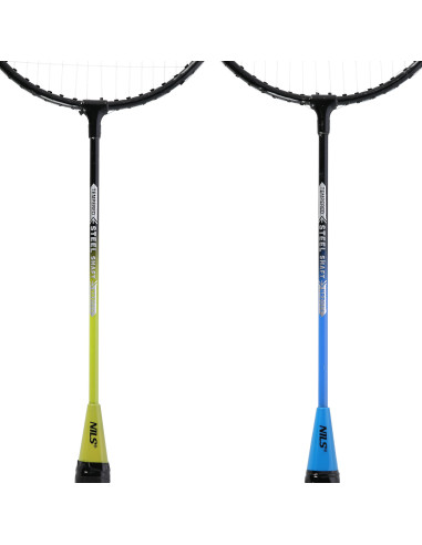 STAHL / BADMINTONSET MIT 4 SCHLÄGERN + 3 FEDERBÄLLE + NETZ 195x22cm  + SCHUTZHÜLLE NILS