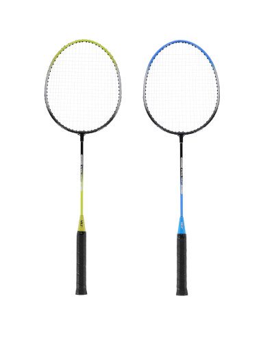 STAHL / BADMINTONSET MIT 4 SCHLÄGERN + 3 FEDERBÄLLE + NETZ 195x22cm  + SCHUTZHÜLLE NILS