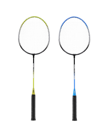 STAHL / BADMINTONSET MIT 4 SCHLÄGERN + 3 FEDERBÄLLE + NETZ 195x22cm  + SCHUTZHÜLLE NILS