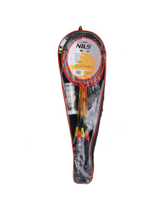 ALUMINIUM / BADMINTON-SET 4 SCHLÄGER + 3 FEDERBÄLLE + NETZ 600x60cm + SCHUTZHÜLLE NILS